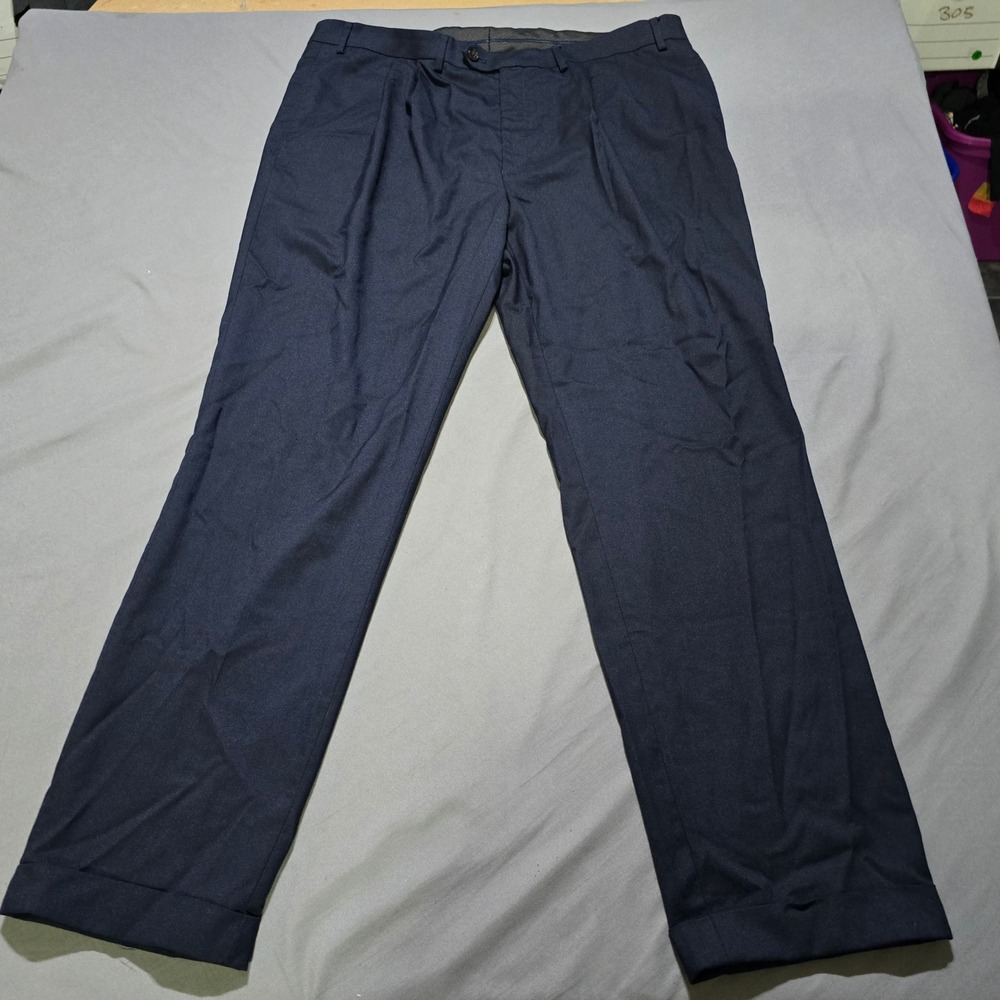 Lauren Ralph Lauren Dress Pants Mens 40x32 Navy Blue Pleated Cuffed Stretch